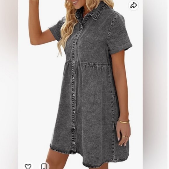 Babydoll Black distressed button down denim dress - XL - Picture 2 of 6